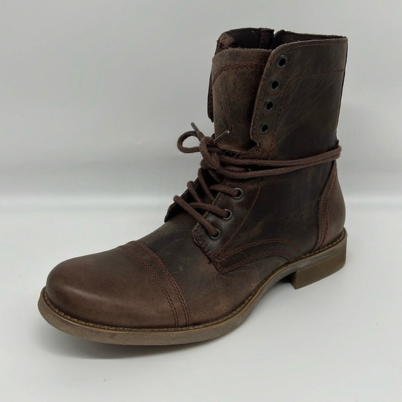 Steve Madden Mens Troopah-C Combat Boot, Brown Leather Lace Up & Zipper Close 7M - Picture 1 of 11